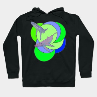 Whale Duo swimming in Colorful Circles Hoodie